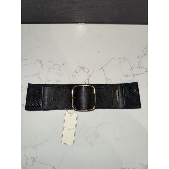 Adrienne Vittadini Wide Stretch Belt w/ Faux Leather Sz S/M Black & Silver - Picture 1 of 6